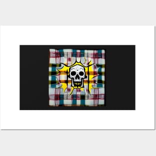 Skull Plaid Grunge Bleach Acid Wash Graphic Skate Punk Posters and Art